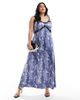 Vero Moda Curve Vero Moda Curve satin maxi slip dress with lace trim in blue crinkle print - 2