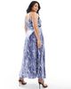 Vero Moda Curve Vero Moda Curve satin maxi slip dress with lace trim in blue crinkle print - 4