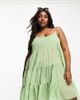 Vero Moda Curve Vero Moda Curve shirred strappy beach mini dress in sage green - 1