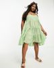 Vero Moda Curve Vero Moda Curve shirred strappy beach mini dress in sage green - 4