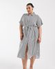 Vero Moda Curve Vero Moda Curve shirt midi dress with tie belt in navy and white stripes - 1