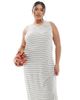 Vero Moda Curve Vero Moda Curve slubby maxi tank dress in oatmeal and white stripes-Neutral - 3
