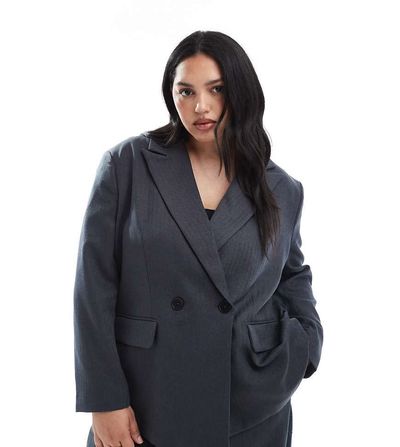 Vero Moda Curve Vero Moda Curve tailored herringbone blazer in dark gray melange - part of a set