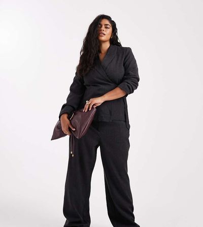 Vero Moda Curve Vero Moda Curve tailored wide leg pants in dark heather gray - part of a set
