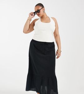 Vero Moda Curve Vero Moda Curve textured boho maxi skirt in black