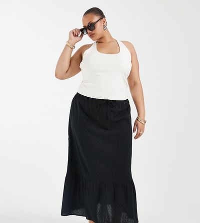 Vero Moda Curve Vero Moda Curve textured boho maxi skirt in black