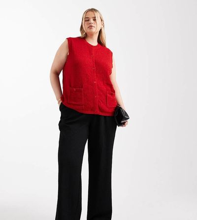 Vero Moda Curve Vero Moda Curve textured jersey pull on pants in black