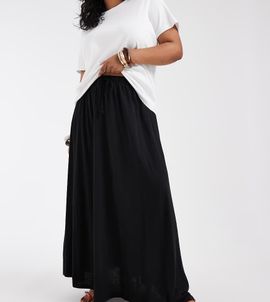 Vero Moda Curve Vero Moda Curve tie waist jersey tiered boho maxi skirt in black