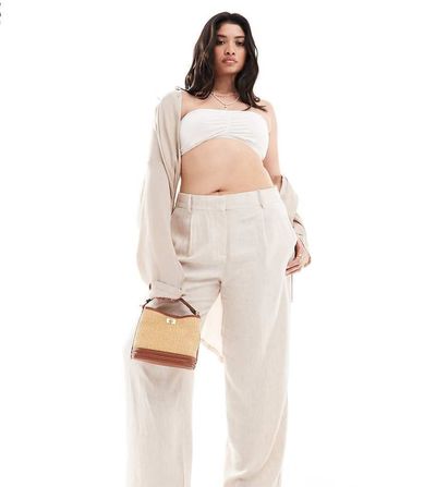 Vero Moda Curve Vero Moda Curve wide leg dad pants in oatmeal-Neutral