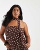 Vero Moda Curve Vero Moda Curve woven bandeau top with scarf detail in chocolate and white polka dot print - part of a set-Brown - 1