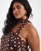 Vero Moda Curve Vero Moda Curve woven bandeau top with scarf detail in chocolate and white polka dot print - part of a set-Brown - 3