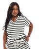 Vero Moda Curve Veto Moda Curve terrycloth polo T-shirt in mono stripe - part of a set-Multi - 1