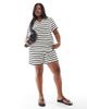 Vero Moda Curve Veto Moda Curve terrycloth polo T-shirt in mono stripe - part of a set-Multi - 2