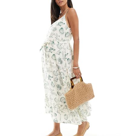 Vero Moda Maternity Vero Moda Maternity Easy cami ankle dress in conversational sea print-Green