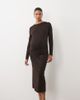 Vero Moda Maternity Vero Moda Maternity long sleeve ruched jersey midaxi dress with shoulder detail in chocolate brown - 1