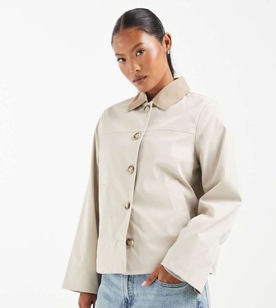 Vero Moda Petite Vero Moda Petite barn jacket with contrast collar detail in oatmeal-Neutral