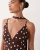 Vero Moda Petite Vero Moda Petite cami maxi dress with scarf neck detail in chocolate polka dot print-Brown - 3