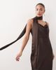 Vero Moda Petite Vero Moda Petite cowl neck satin cami midi dress with scarf detail in chocolate brown - 1