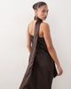 Vero Moda Petite Vero Moda Petite cowl neck satin cami midi dress with scarf detail in chocolate brown - 3