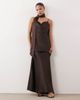Vero Moda Petite Vero Moda Petite cowl neck satin cami midi dress with scarf detail in chocolate brown - 4