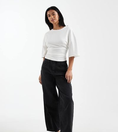 Vero Moda Petite Vero Moda Petite Kirsa high waist barrel leg jeans in medium gray wash
