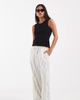 Vero Moda Petite Vero Moda Petite linen touch wide leg pants with drawstring waist in cream stripes-White - 1