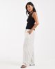 Vero Moda Petite Vero Moda Petite linen touch wide leg pants with drawstring waist in cream stripes-White - 3