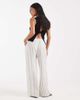 Vero Moda Petite Vero Moda Petite linen touch wide leg pants with drawstring waist in cream stripes-White - 4