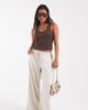 Vero Moda Petite Vero Moda Petite linen touch wide leg pants with drawstring waist in stone-Neutral - 1