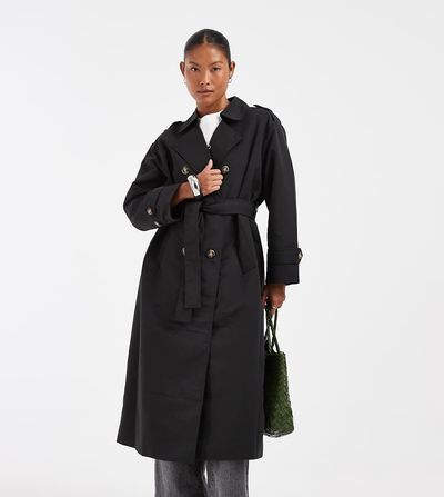 Vero Moda Petite Vero Moda Petite longline belted trench coat in black