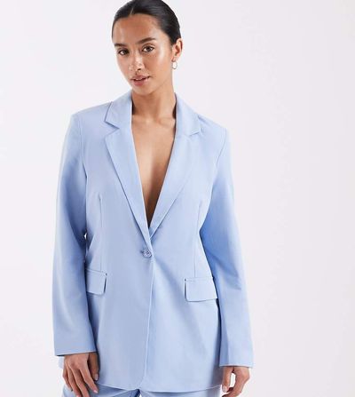 Vero Moda Petite Vero Moda Petite loose fit tailored blazer in brunnera blue- part of a set