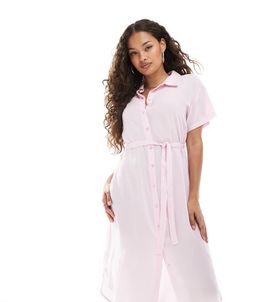 Vero Moda Petite Vero Moda Petite midi shirt dress with tie belt in pink