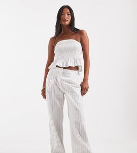 Vero Moda Petite Vero Moda Petite poplin wide leg pull-on pants in white and black stripe - part of a set