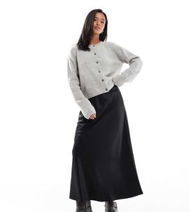 Vero Moda Petite Vero Moda Petite satin bias midi skirt in black
