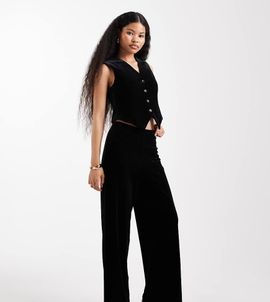 Vero Moda Petite Vero Moda Petite seam front tailored velvet pants in black - part of a set