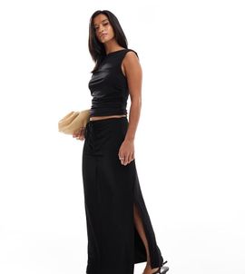 Vero Moda Petite Vero Moda Petite slinky ruched front maxi skirt in black - part of a set