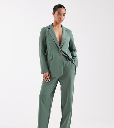 Vero Moda Petite Vero Moda Petite straight leg tailored pants in green - part of a set