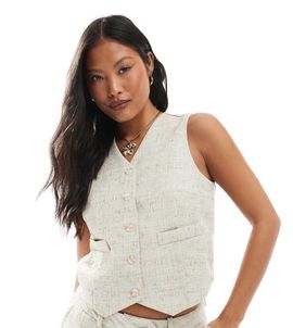 Vero Moda Petite Vero Moda Petite tailored vest in oatmeal - part of a set-Neutral