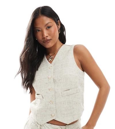 Vero Moda Petite Vero Moda Petite tailored vest in oatmeal - part of a set-Neutral