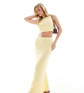Vero Moda Petite Vero Moda Petite textured maxi skirt in pale banana - part of a set-Yellow