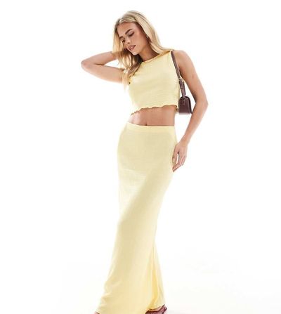 Vero Moda Petite Vero Moda Petite textured maxi skirt in pale banana - part of a set-Yellow