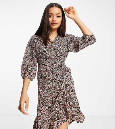 Vero Moda Petite Vero Moda Petite v-neck ruched mini dress in mixed floral-Multi