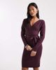 Vero Moda Petite Vero Moda Petite wrap belted long sleeve knit mini dress in burgundy-Red - 2