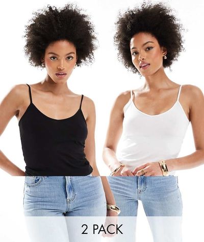 Vero Moda Tall Vero Moda Tall 2 pack jersey cami tops in black and white-Multi