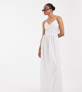 Vero Moda Tall Vero Moda Tall cami midi dress in white striped print