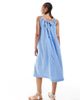 Vero Moda Tall Vero Moda Tall cotton ruched neck maxi dress in blue stripe - 4