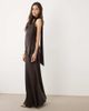 Vero Moda Tall Vero Moda Tall cowl neck satin cami midi dress with scarf detail in chocolate brown - 2
