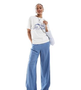 Vero Moda Tall Vero Moda Tall fluid wide leg pants in blue chambray