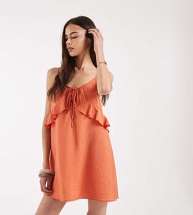 Vero Moda Tall Vero Moda Tall frill trim cami mini dress in rust-Orange