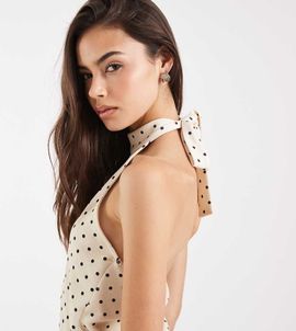 Vero Moda Tall Vero Moda Tall halter neck polka dot mini dress in cream and black-White